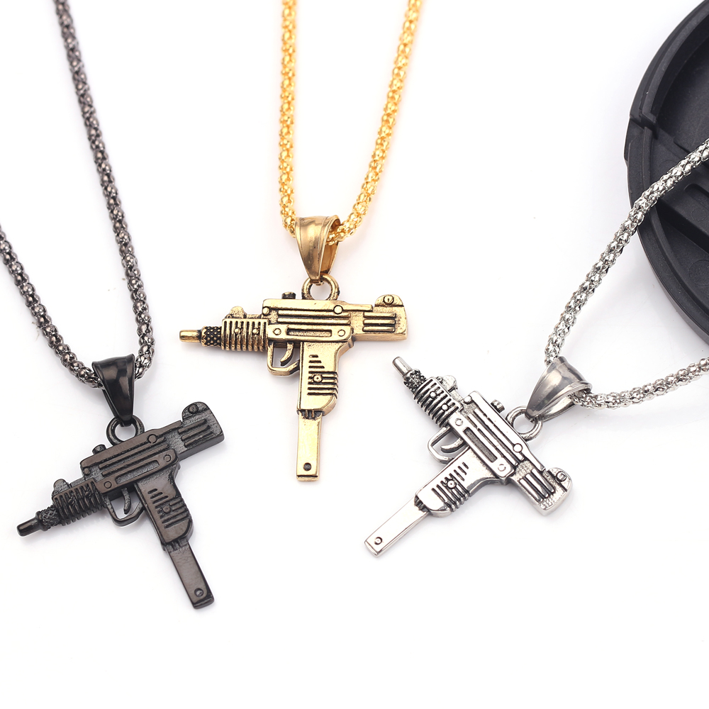 Men Accessories Necklace - Kalung Liontin Senapan Mesin Uzi Punk