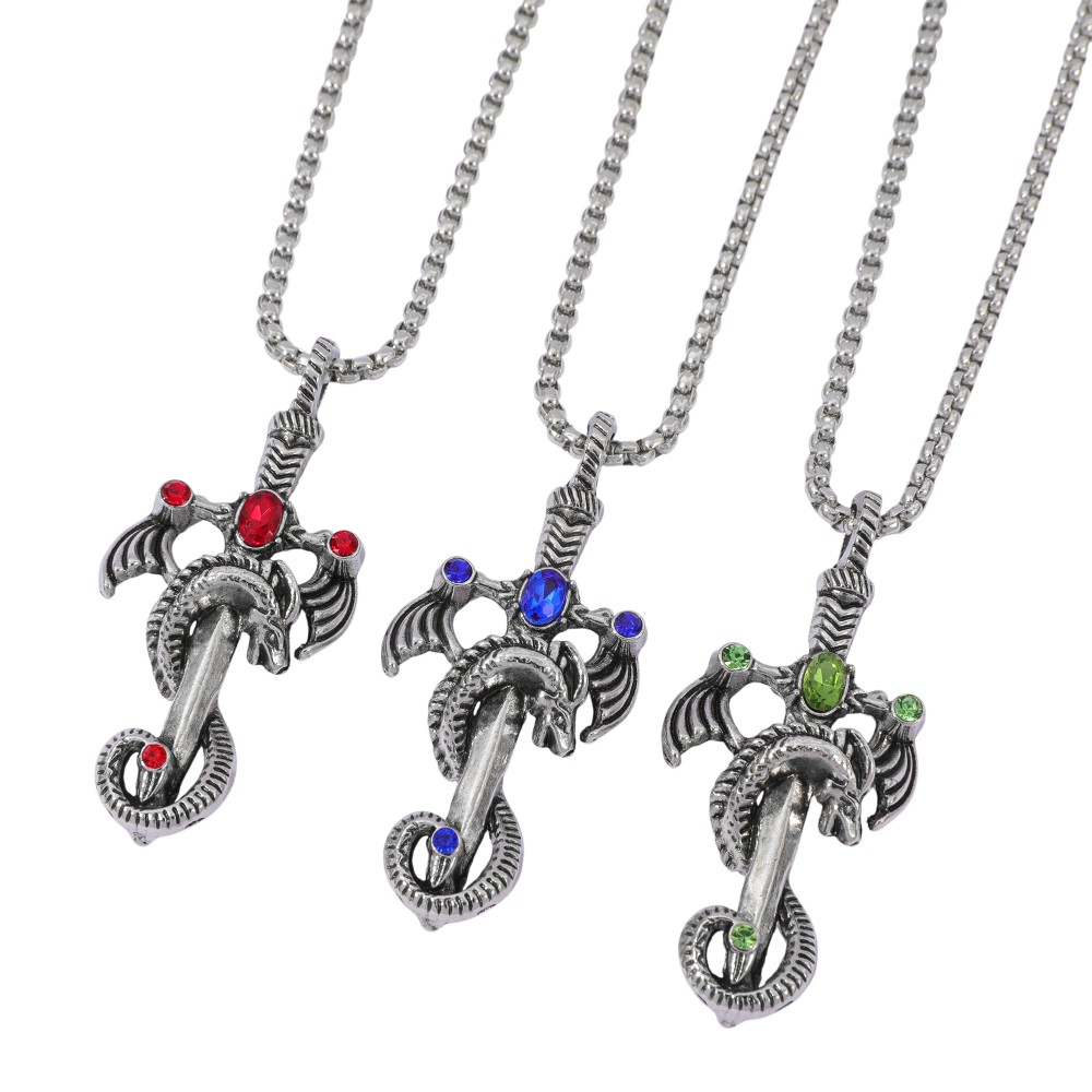 Men Accessories Necklace - Kalung Paduan Pedang Naga Permata Multiwarna